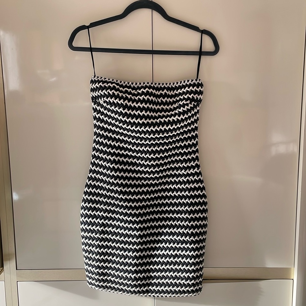 Jordan Jagger Strapless Woven Faux Leather Dress